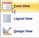 Form Views There are 3 views of a form: Form View, Design View, and Datasheet View. Any customization of the form s appearance or characteristics will have to be done through the Design View.