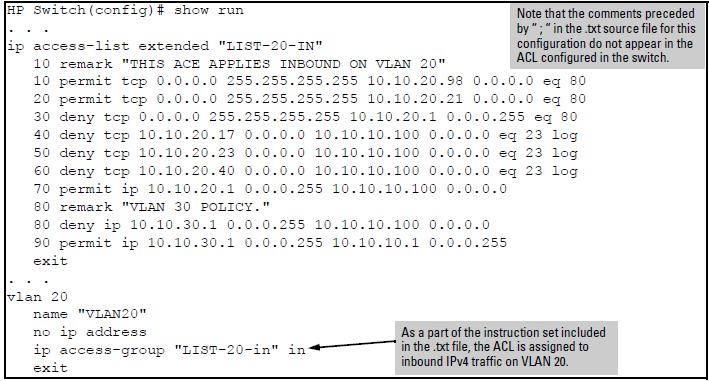 txt command file. If this is not done in your applications, then the next step is to manually assign the new ACL to the intended VLAN.