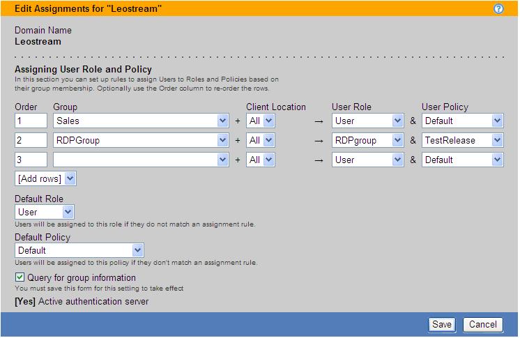 Step 9: Assigning User Roles and Policies When a user logs in to the Connection Broker, the Connection Broker searches the authentication servers defined on the > Users > Authentication Servers page