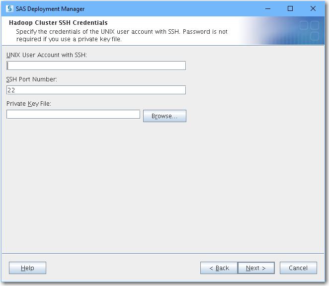 Using SAS Deployment Manager to Obtain the Hadoop JAR and Configuration Files 41 If you do not have SSH credentials or you