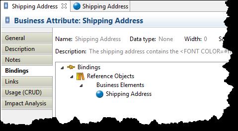 In the Diagram View, double-click the Business Attribute Ship to Address to open the Property View.