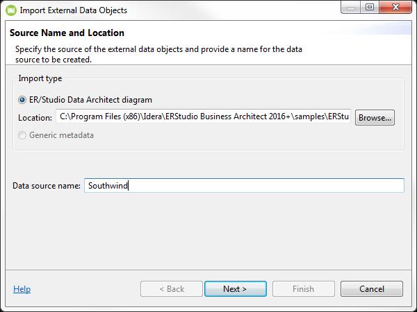 Session 8: Importing external data objects from ER/Studio Data Architect You can import or update External Data Objects from ER/Studio DA files using a wizard.