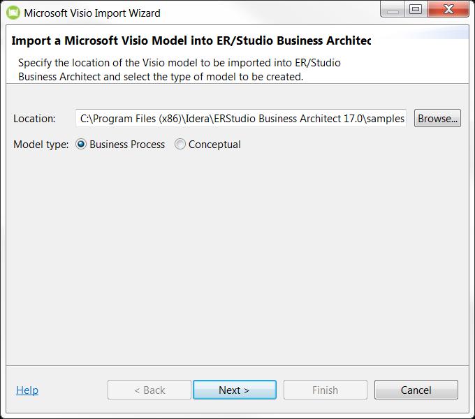 Session 13: Importing Visio models You can import Microsoft Visio diagrams into Business Process and Conceptual models.
