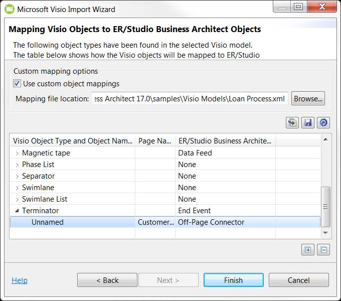 NOTE: You can set a preference to either retain Visio element sizes or use ER/Studio Business Architect s default sizes. 4.