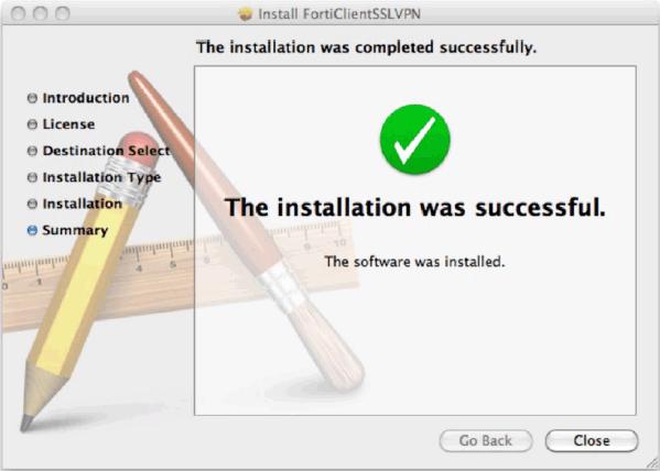 After the installation is complete, you see the following screen.