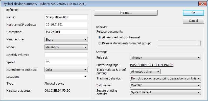 Print Tracking Through the MFP Accounting Log If you wish to track printing based upon the information gathered by the MFP s Accounting log instead of through the Equitrac port you should configure