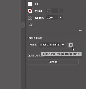 2 Click the Image Trace panel button () in the Properties panel.
