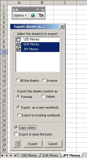 Export sheets This tool allow you export choosed worksheets to: -another workbook -same workbook.
