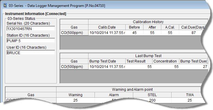 Figure 18: Instrument Information Window 11.You can view, print, export, or delete downloaded data by entering the Data or Last Calibration Windows.