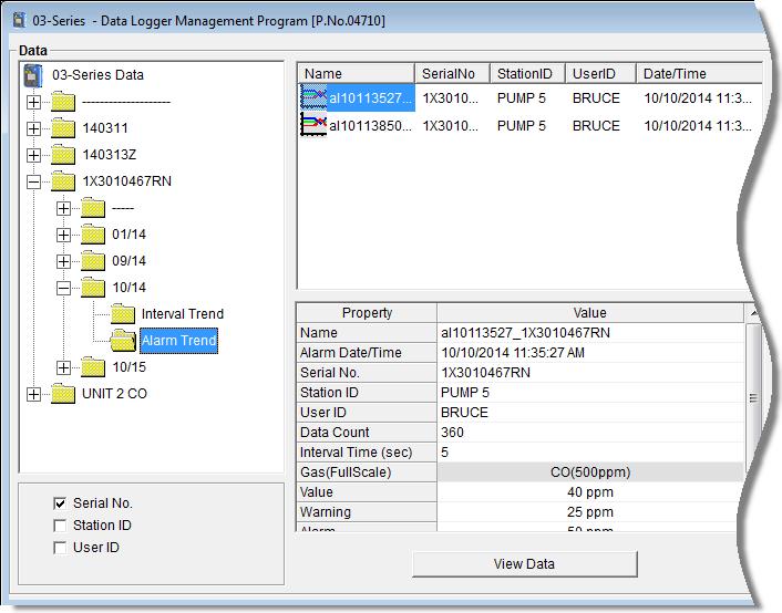 To view and perform desired operations with the alarm trend files: 1. With the software already launched, click the Data control button along the right side of the program window.