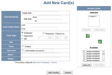 Under Cards, click Add to display the Add New Cards screen. 2. Enter a valid Card Number. 3.