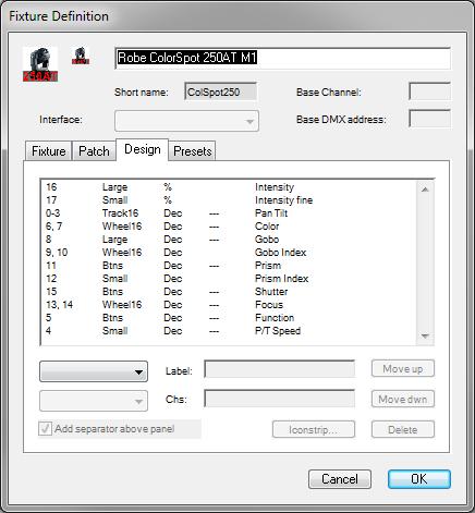 In the Fixture Definition Dialog we add a Buttons Control, assign Channel 11 and label it Prism. Now we add the Icon Strip by clicking the Iconstrip... button and adding the Icon Strip Image.