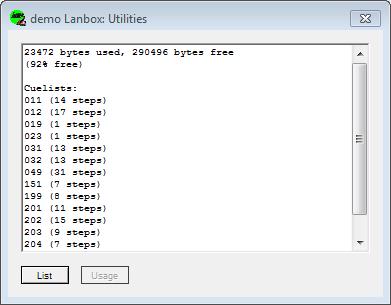 Clicking List will display the information of the active Interface (if you have more than one LanBox connected, select a Fixture on the other LanBox to switch between each LanBox).