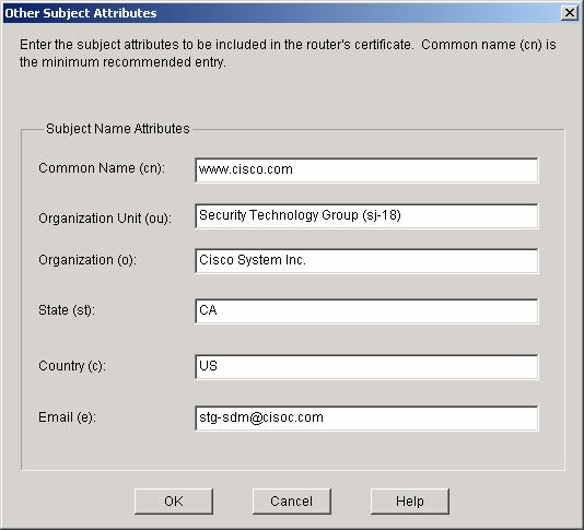 4. (Optional) To specify additional information to be placed in the enrollment request and the certificate, click Other Subject Attributes (Figure 6).