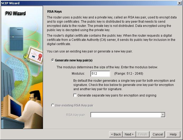 Figure 7. For RSA keys, in this scenario, there is no existing key pair (Figure 7); use default value, and click Next.