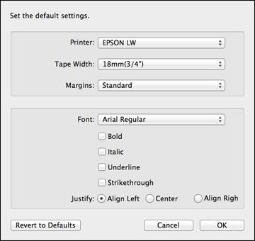 You see a window like this: 2. Select the options you want to use as default settings.