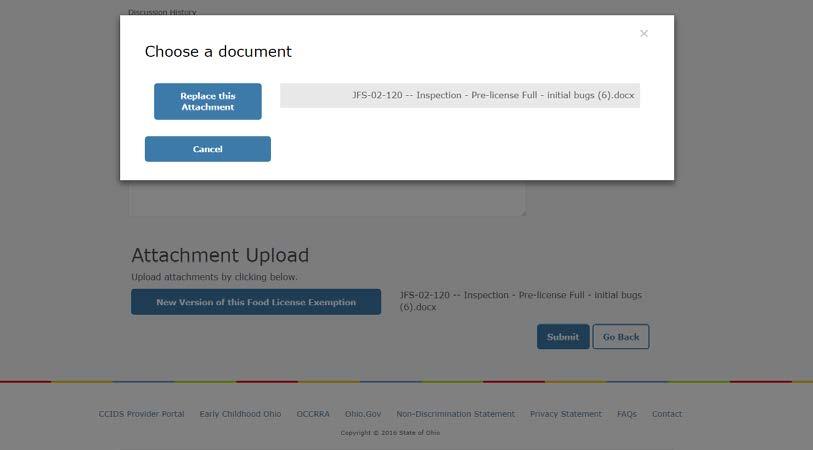 Click Replace this Attachment Step 5: Replace this Document Click Replace this Attachment Step 6: Select Document 1) Select the document to attach 2)