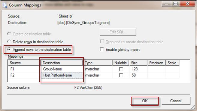 6. Select Append rws t the destinatin table and fill in the values