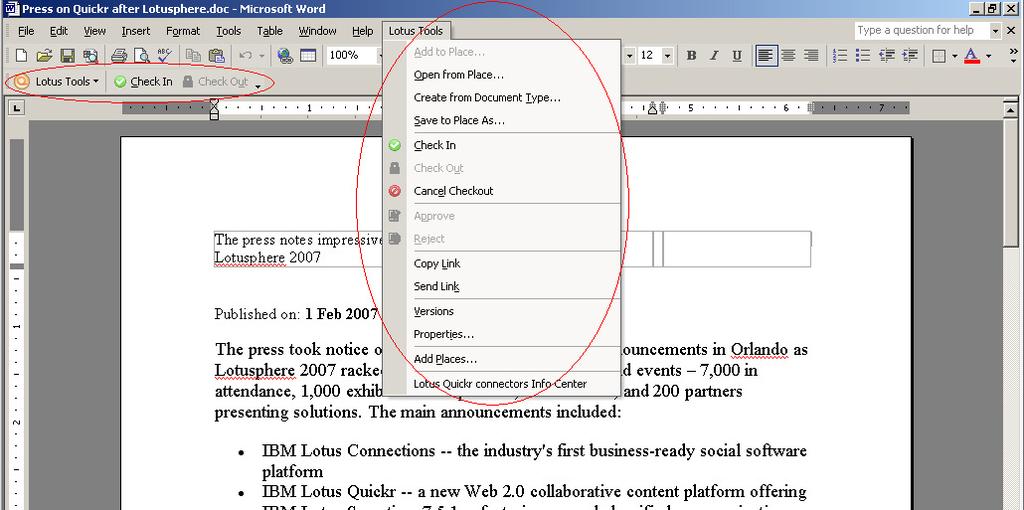 Microsoft Office connector Embedded in Microsoft Word, PowerPoint and