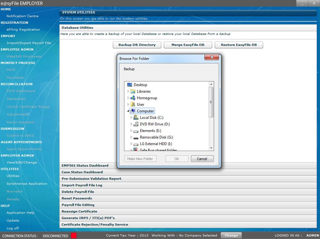 NS AVAILABLE e@syfile EMPLOYER A QUICK 2012 GUID 5. CREATING, MERGING AND RESTORING OF DATABASES IN e@syfile EMPLOYER 5.
