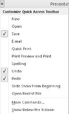 20 Part I: Getting to Know Microsoft Office 2010 The most recent action you chose appears at the top of this list, the second most recent action appears second, and so on.