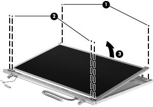 c. Lift the top edge of the display panel (1), and then swing it up and forward until it rests at an upright position.