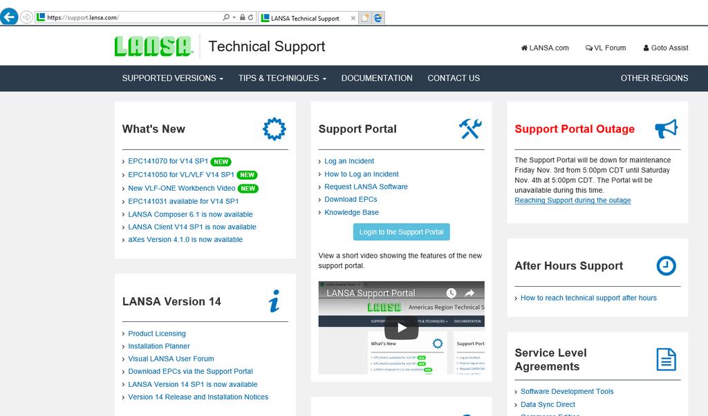 2. Once on the LANSA Technical Support page (which can also be accessed directly at http://support.lansa.