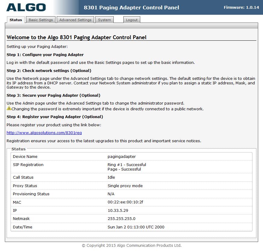 7.2. Verify Algo 8301 From the Algo 8301 SIP Paging Adapter web-based interface, select Status from the