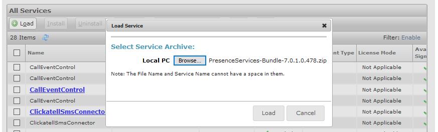 Select Load the Presence Services Snap-in, click Browse