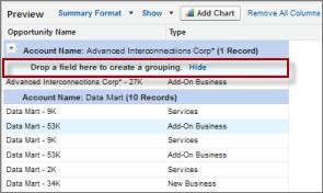 Using the Drag-and-Drop Report Builder Working with Groupings Working with Groupings Group data in columns or rows in summary, matrix, and joined reports to display meaningful information.