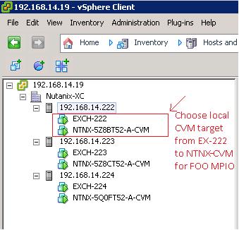 4. Point the Exchange database disk MPIO Failover Only target to the CVM that is on the local host with the Exchange VM.