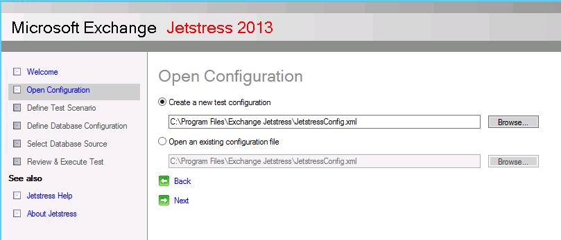 Next, configure Jetstress for the selected mailbox profile and quota and prepare the databases for testing. 1.