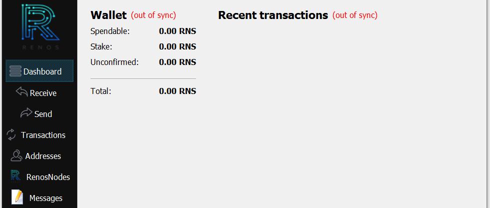 Sync the wallet Load the RenosCoin Wallet program and wait for the wallet to sync with the
