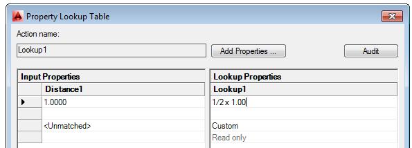 Click in the first blank row under Lookup Properties Lookup1 and type 1/2 x 1.