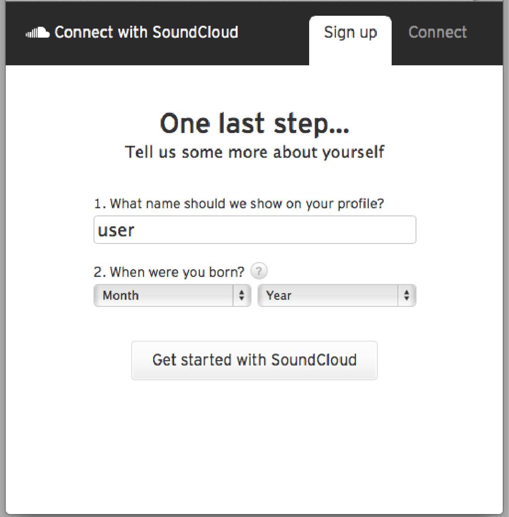 Connect to the SoundCloud website. https://soundcloud.com/ 2. Click "Sign Up" at the top right of the 2nd screen.