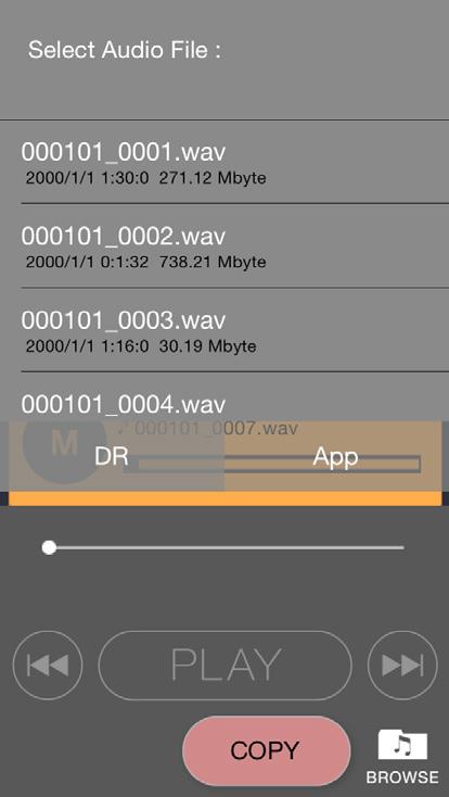 Overview of the DR-22WL INPUT menu Overview of the DR-22WL BROWSE menu With the BROWSE menu, you can transfer files saved on the DR-22WL to the smartphone and upload files saved on the smartphone to