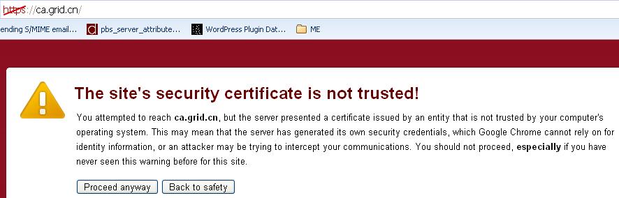 SSL : Site security certificate https://ca.grid.