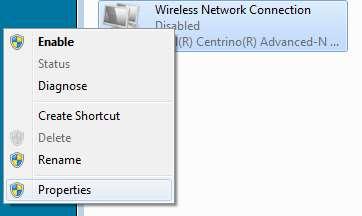 Step 2: Work with your wireless NIC. a. Select the Wireless Network Connection option and right-click it to bring up a drop-down list.