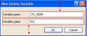 Type 512 in the Variable value field (see arrow A in Figure 3). 7. Click OK. 8. Click New again in the System Environment Variables window. 9.