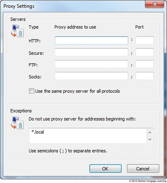 Internet Explorer Connections Tab and Proxy Settings Allows you to configure proxy server settings and create a VPN connection Proxy server: intercepts requests