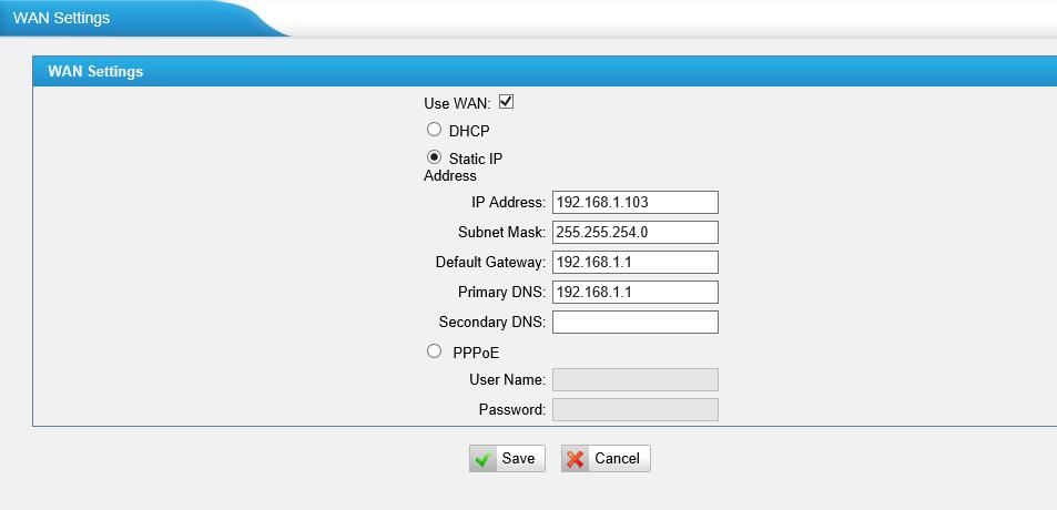 Subnet Mask Set the subnet mask for TE100. Gateway Set the gateway for TE100. Primary DNS Set the primary DNS for TE100. Secondary DNS Set the secondary DNS for TE100.