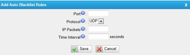 5.2.2 IP Blacklist You can set some packets accept speed rules here.