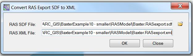 mxd, which is provided in the data) click on Import RAS SDF file button to convert the SDF file into an XML file.