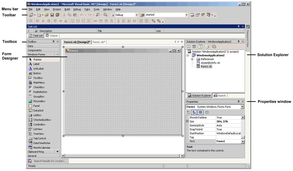 Overview of the.net Environment The IDE VS.NET provides a single IDE for all programming languages. It is similar to familiar IDEs such as that of Visual Basic 6.0, with a few differences.