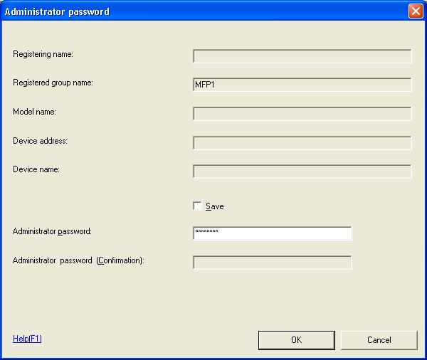 4 Application Software 5 Type the 8-digit Administrator Password registered in the machine and click [OK].