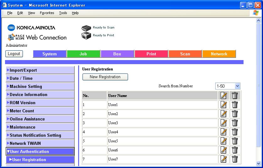 Administrator Operations <From PageScope Web Connection> 0 For the procedure to access the Administrator Setting mode, see Accessing the Administrator Setting mode on page -.