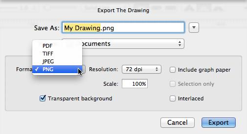 Exporting Your Drawings Your drawing files can be exported to PDF, TIFF, JPEG and PNG file formats.