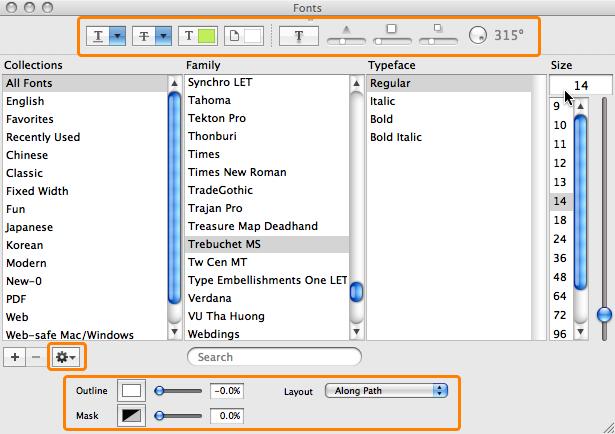 Using the Fonts Panel Text is styled directly through the Fonts panel and Text commands in the main menu. With one or more text objects selected, open the Fonts panel.