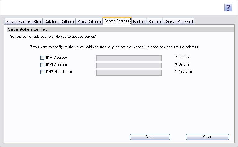 Using Admin Console 7 7.5 Server Address Specify the address or host name of Enterprise Suite.