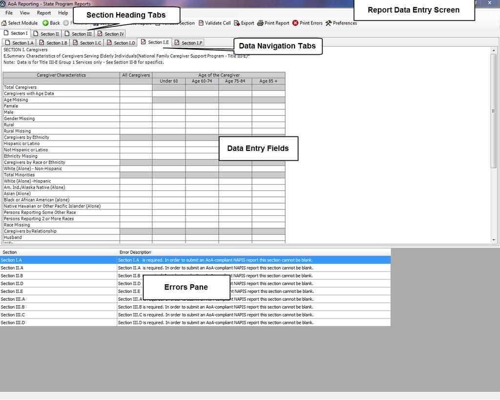 Report Data Entry NAPIS SRT uses clean, efficient spreadsheet-like screens for most of the data entry into an SPR. The look of the sections is based on the paper-based SPR report.